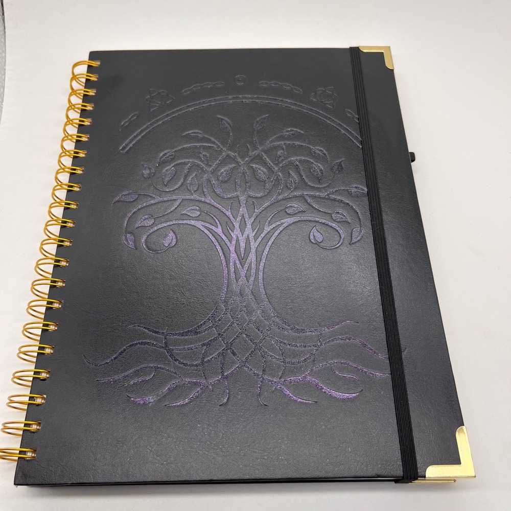 New‎ Tree Of Life Spiral Notebook Embossed Lined Journal Black Gold